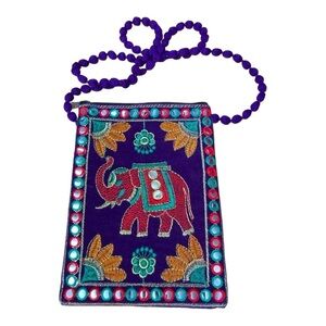 Ethnic India Embroidered Bag with Elephant, Mirrored Detail and Mixed Designs